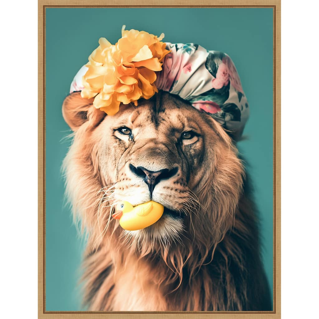 King of the Bathroom Lion by Niky Rahner Framed Canvas Wall Art