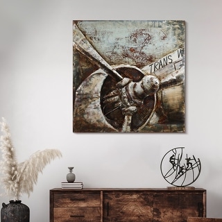 "Retro Airplane II" Mixed Media Iron Hand Painted 3D Wall Art