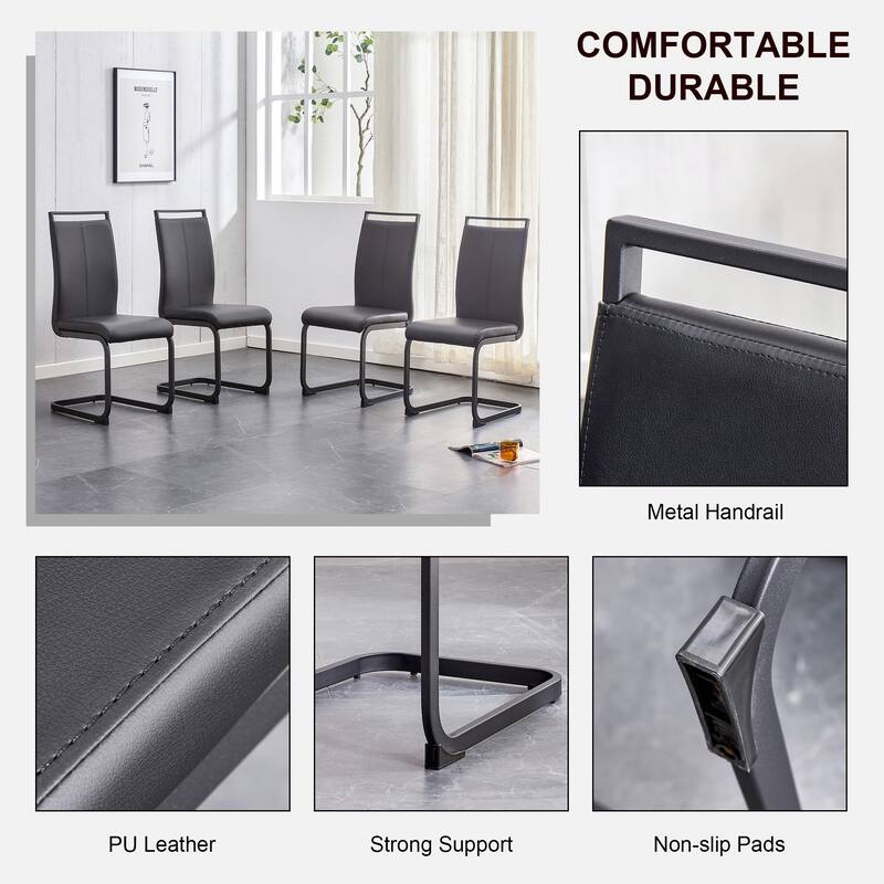 Modern PU Faux Leather High Back Dining Chairs with C-shaped Tube Chrome Metal Legs