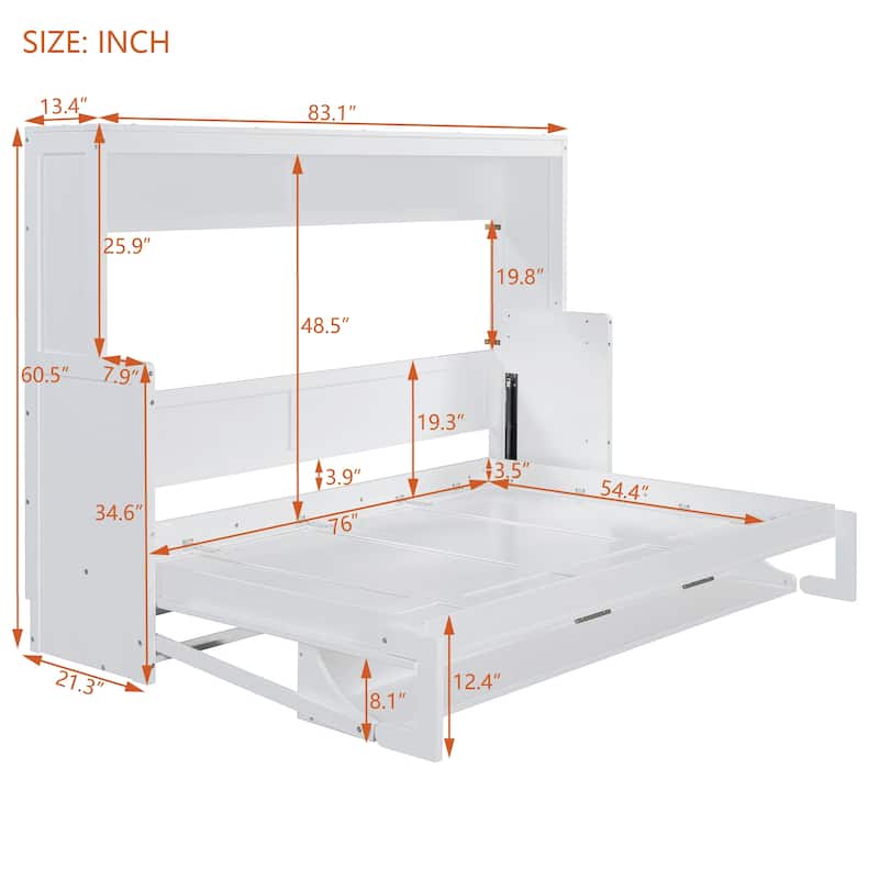 Full Murphy Bed with Hydraulic Lift, Folding Desk, and Built-In Storage - Space-Saving Solution for Modern Living
