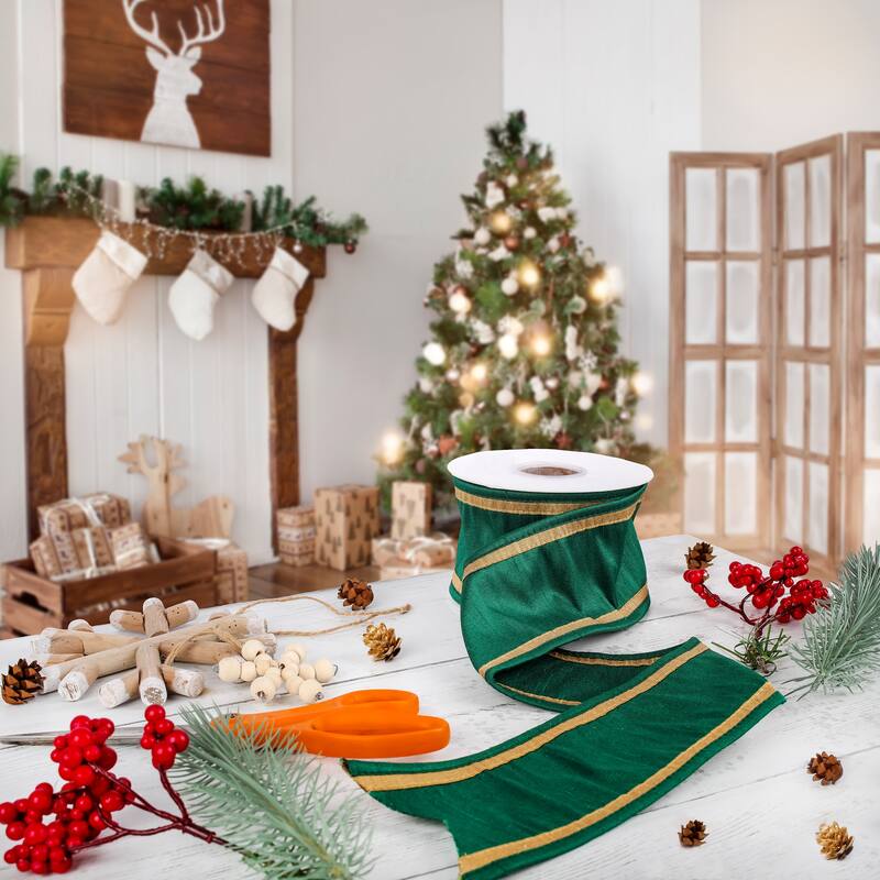 National Tree Company 3 in. HGTV Home Collection Dupioni Double Side Piping Ribbon - 3 in