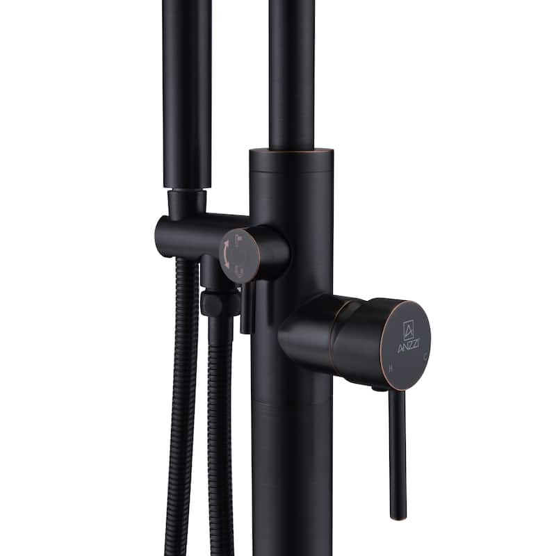 ANZZI Coral 2-Handle Freestanding Claw Foot Tub Faucet with Hand Shower in Matte Black