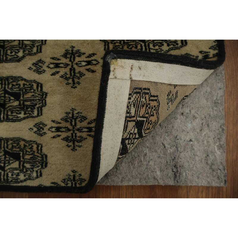 Hand Knotted Oriental 100% Wool Carpet Traditional Geometric Beige & Ivories Bokhara Runner Rug - 7' 4'' X 1' 6''
