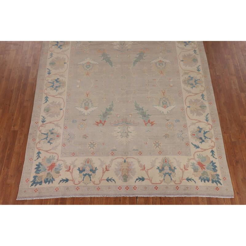 Earth Tone Transitional Oushak Area Rug Hand-Knotted Wool Carpet - 7'9" x 9'8"