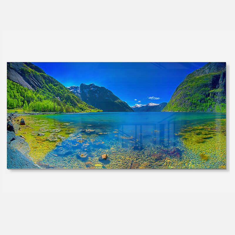 Panoramic View of Norwegian Fjord - Landscape Glossy Metal Wall Art - 28 in. wide x 12 in. high