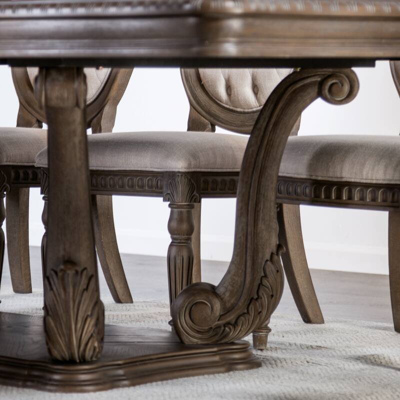 Furniture of America Cassian Traditional 9-Piece Weathered Oak Solid Wood Expandable Dining Table Set