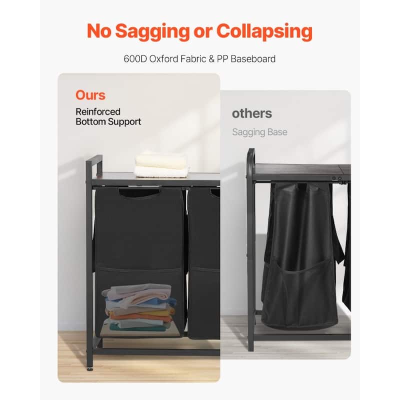 4-Compartment Laundry Hamper with Waterproof Fabric Bags and Carbon Steel Frame 48.68 Gal Capacity - 51.65 x 12.99 x 27.95 in