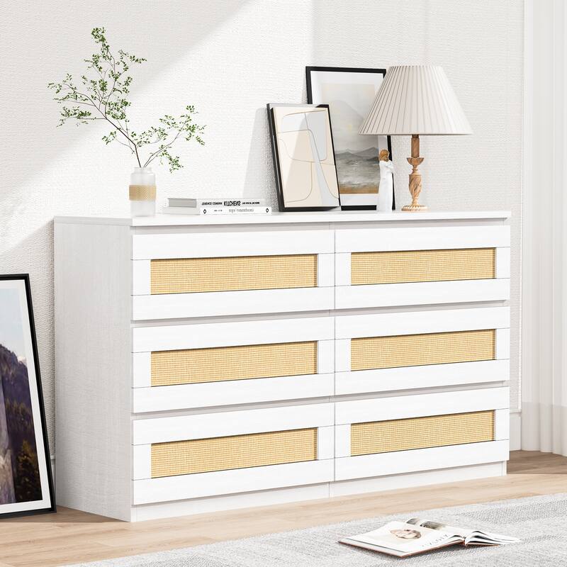6 Drawer Dresser for Bedroom, Modern Wide Chest of Drawers - White