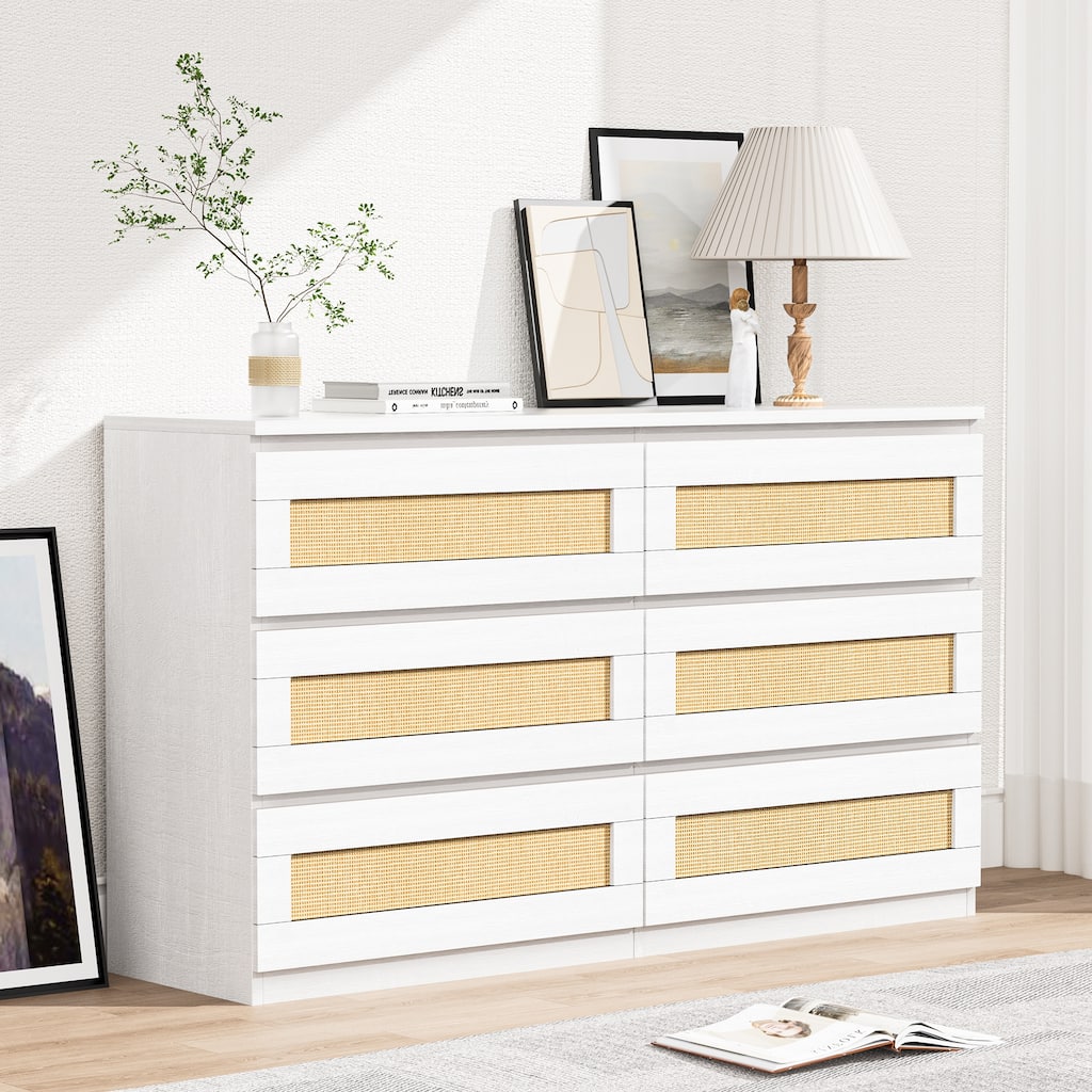 6 Drawer Dresser for Bedroom, Modern Wide Chest of Drawers