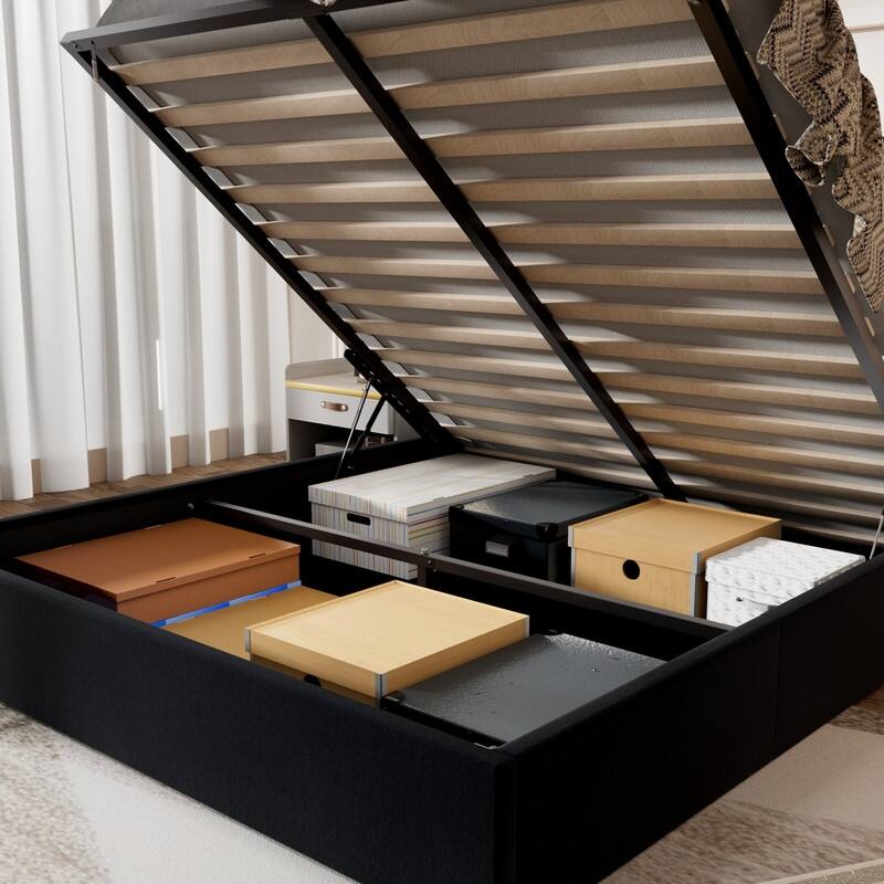 Modern Upholstered Lift-Up Storage Platform Bed with Headboard