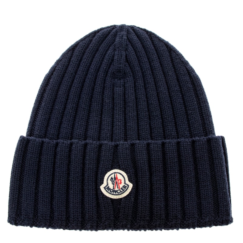 Moncler Rib Knit Wool Beanie - Navy