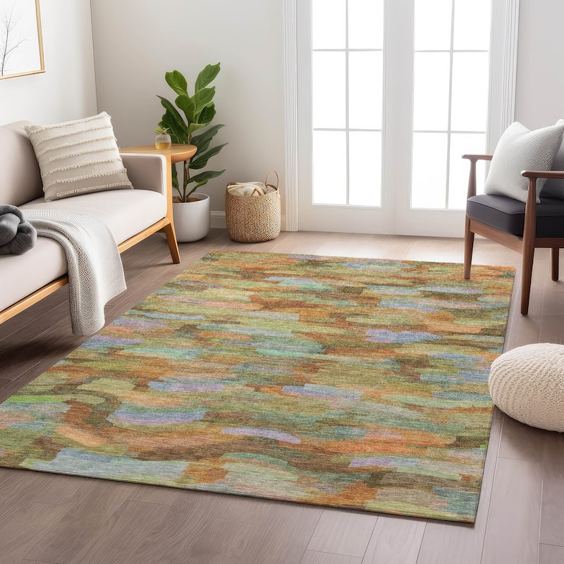 Machine Washable Indoor/ Outdoor Abstract Rock Chantille Rug