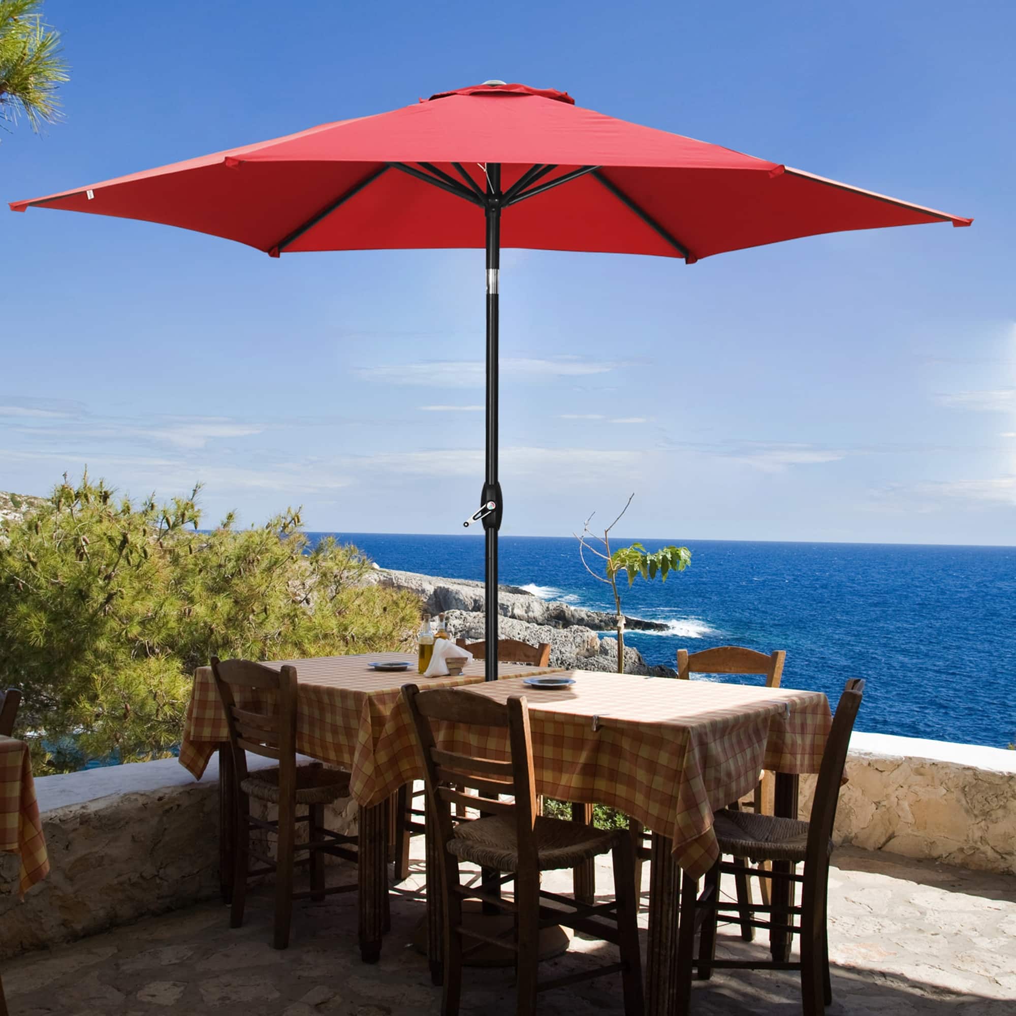 9 ft market outdoor patio umbrella with crank multiple colors Safavieh Zimmerman Flap, Blue Add shade and style to your outdoor space with this 9ft patio umbrella from Ainfox Arlmont & Co. Cutts Market