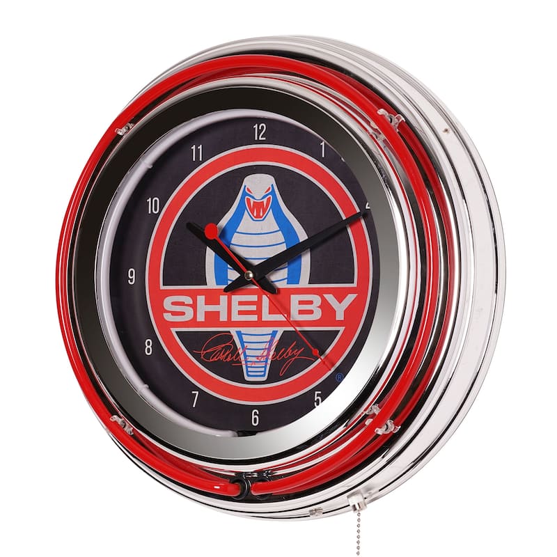 Shelby Retro Round Neon Wall Analog Clock with Pull Chain - 14.5" - 14.5" H x 14.5" L x 3.25" D