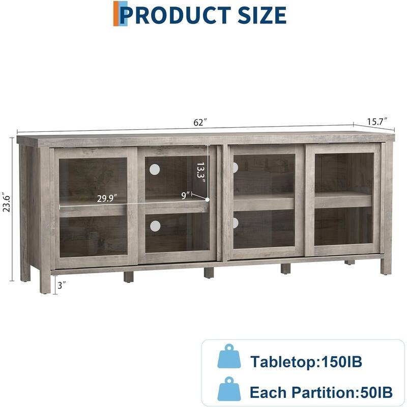 TV Stand, with 4 Sliding Glass Doors & Storage Cabinet
