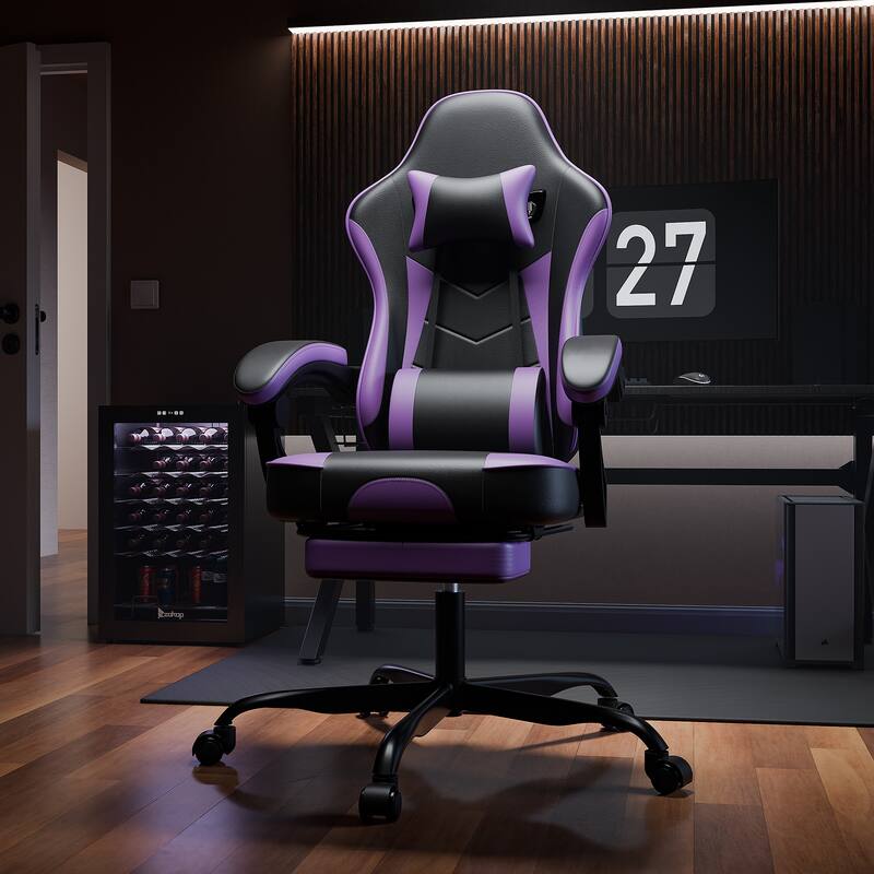 Gaming Chair, Ergonomic Computer Chair with Footrest and Massage Lumbar Support, Height Adjustable Swivel Video Game Chair