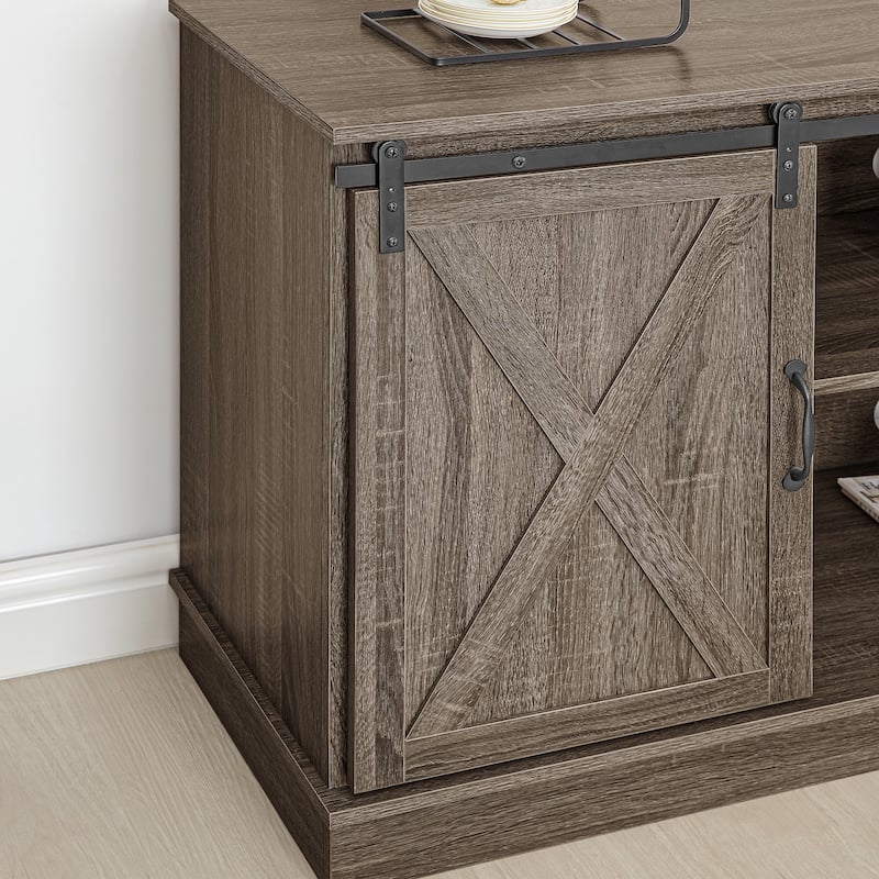 Farmhouse Rustic Wooden 60" TV Stand with Storage Console Cabinet, Sliding Barn Doors Entertainment Center