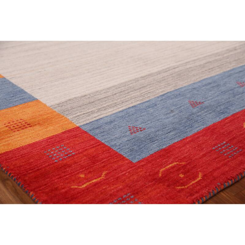 Hand Knotted Oriental 100% Wool Carpet Tribal Bordered Beige & Ivories Gabbeh Area Rug - 7' 11'' X 6' 9''