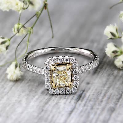 Auriya 14k Gold 3/4ctw Radiant-cut Halo Yellow Diamond Engagement Ring