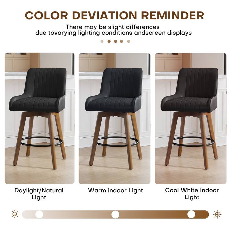 26" Upholstered Counter Height Swivel Bar Stool with Solid Wood Legs - 38.8"H x 20.5"W x 21.7"D