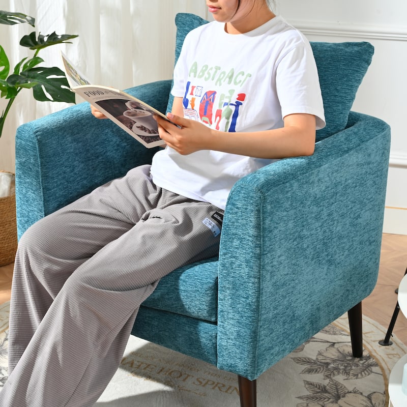 Living Room Lazy Accent Chair,Fleece Fabric Arm Chair Barrel Chair with Solid Wood Legs for Living Room,Bedroom or Office