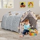 preview thumbnail 9 of 7, Grey Flannel Kids Bed Tent with Glow Stars, Mesh Curtains and Playhouse Decor - 54" x 40" x 32" (L x W x H)