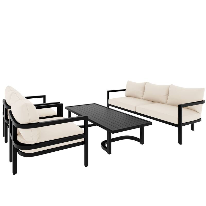 4-Piece Outdoor Steel Sofa Set for 4, Waterproof, Anti-Rust & UV-Resistant.