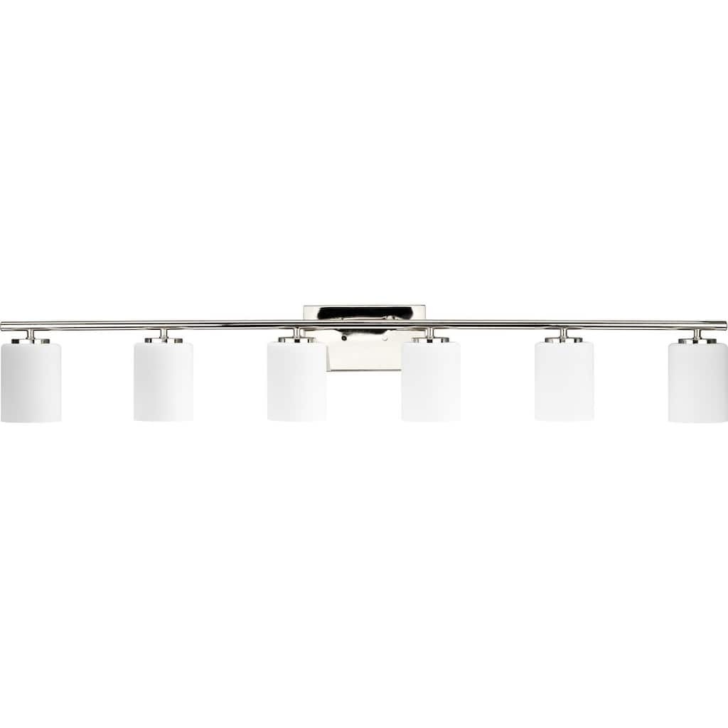 Replay Collection Six-Light Nickel White Glass Bath Vanity Light - 48 in x 6 in x 7.62 in