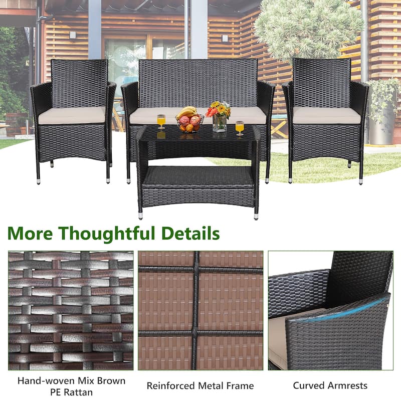 Gymax 8PCS Outdoor Sofa Set Patio Rattan Wicker Conversation Set w/
