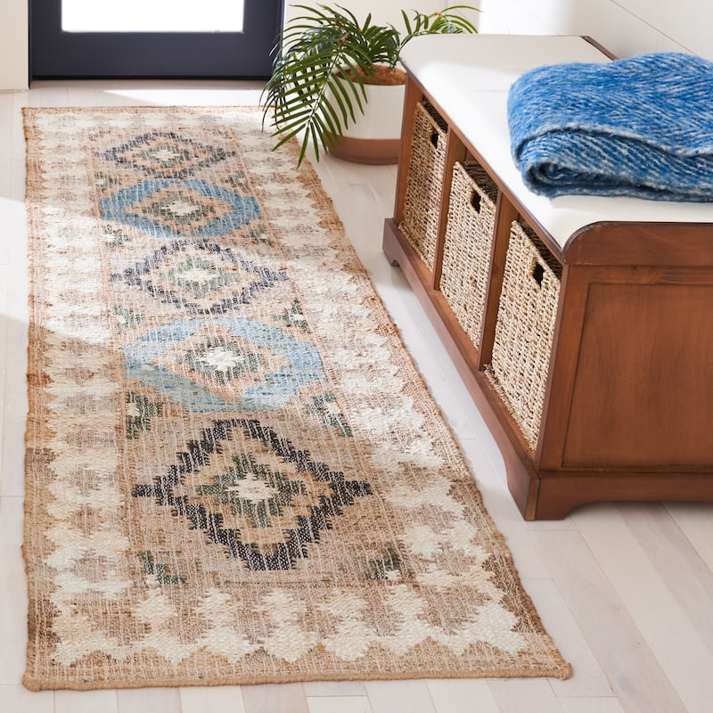 SAFAVIEH Flatweave Kilim Devon Jute Rug - 2'3" x 9' Runner - Blue/Ivory