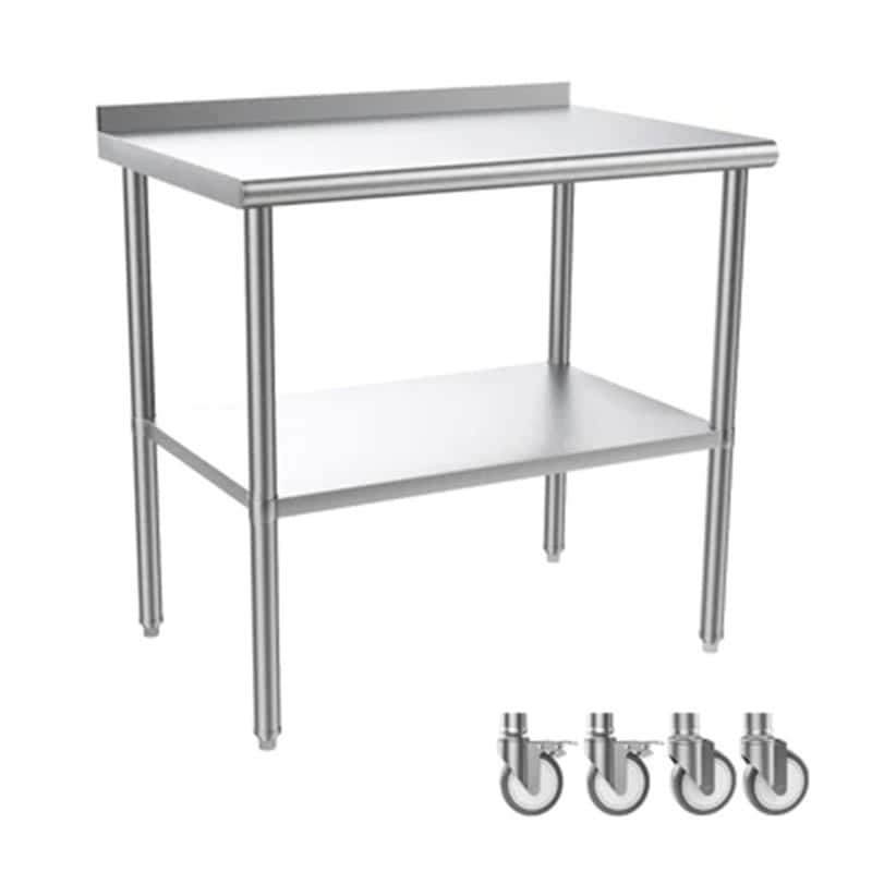 Stainless Steel Table with Backsplash & Undershelf Caster