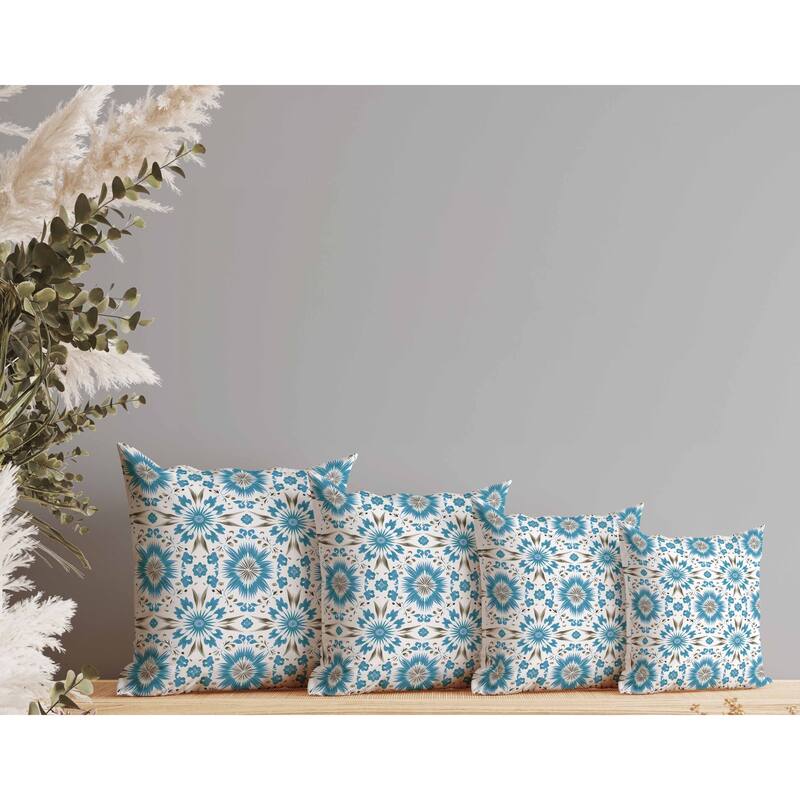Batik Bliss Faux Suede Reversible Throw Pillow Blue and Brown