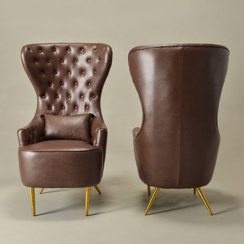 KINWELL Upholstered Tufted Faux Leather Wingback Chair PU Accent Chair