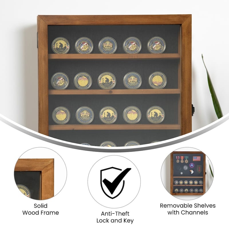 Wooden Medals Display Case with Removable Shelves