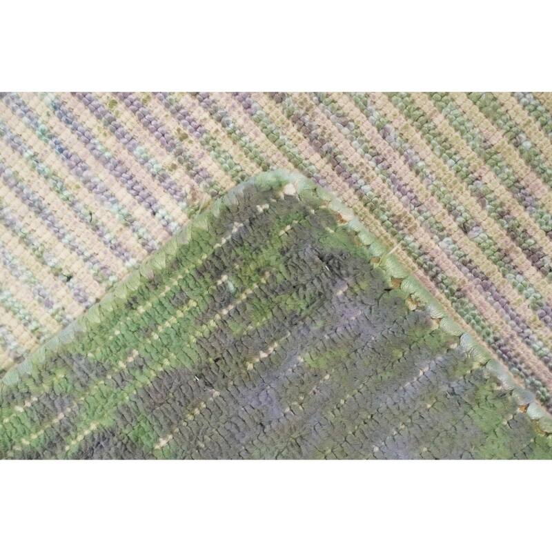 Hand Knotted Oriental Viscose Silk Carpet Modern All-Over Green Abstract Area Rug - 4' 0'' X 2' 0''