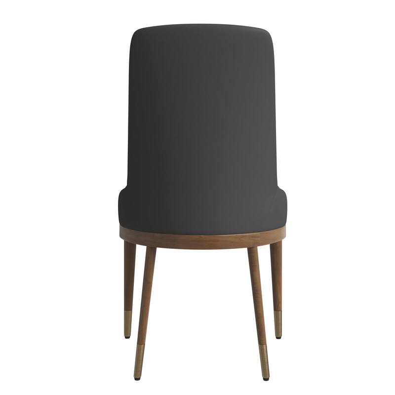 Dining Chair Upholstered in Leather with Rubberwood Frame Set of 2 Side Chair High Back and Gold Accent Legs