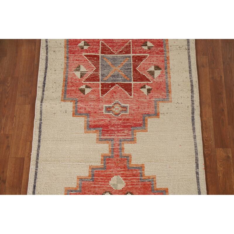Plush Natural Dye Anatolian Turkish Runner Rug Handmade Wool Carpet - 3'1"x 11'10"