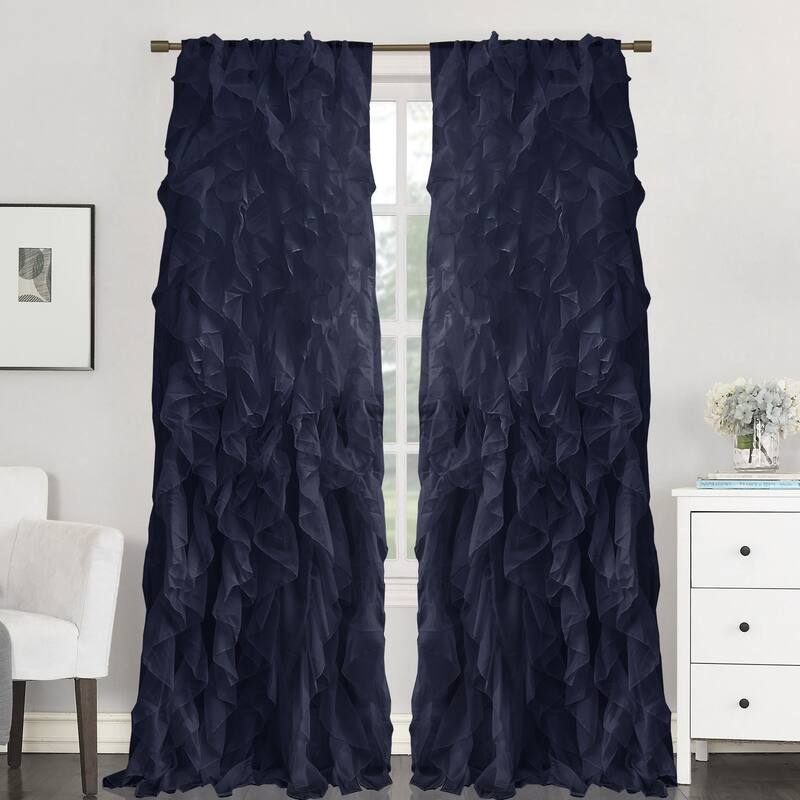 Sweet Home Collection Sheer Voile Waterfall Ruffled Tier 108 Inch Single Curtain Panel - 108" long x 50" wide