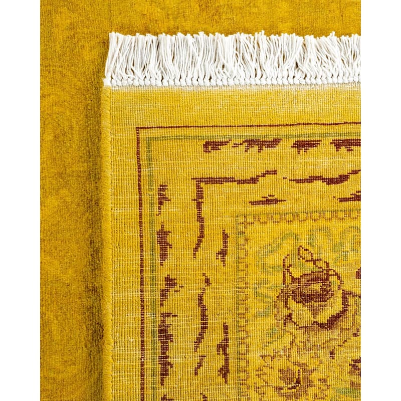 Overton Hand Knotted Wool Vintage Inspired Modern Contemporary Overdyed Yellow Area Rug - 6' 1" x 8' 10"