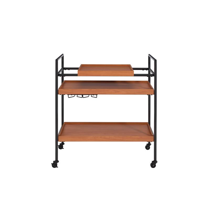 Honey Oak and Black Serving Cart with Stemware Rack