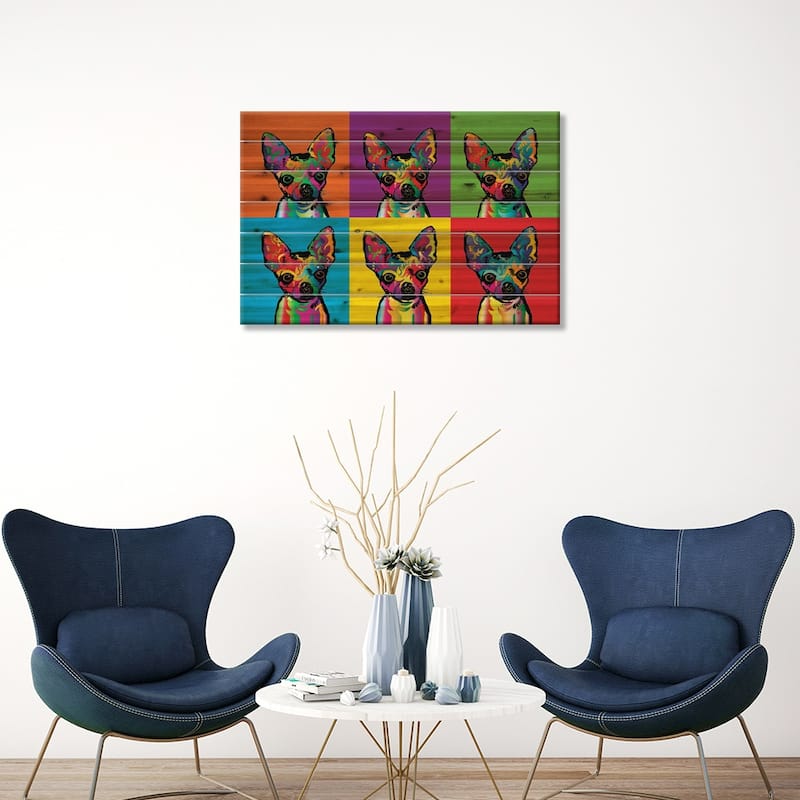 Rainbow Chihuahua Line-Up Print On Wood by Michael Tompsett - Multi-Color