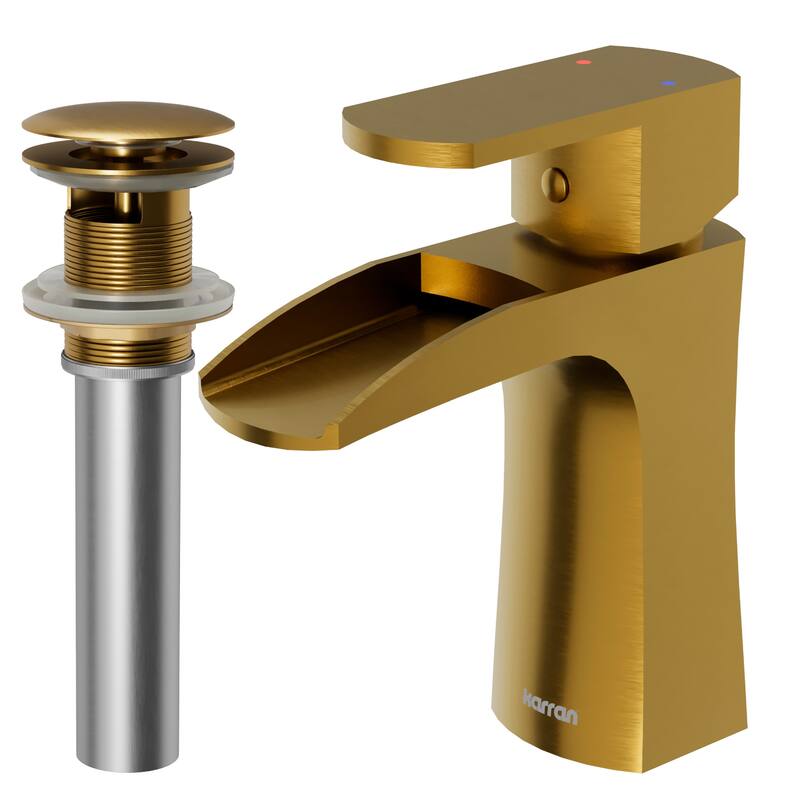 Karran Kassel Single Hole Single Handle Basin Bathroom Faucet with Matching Pop-up Drain - Gold