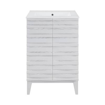 Cascade 24 In. White Oak Bathroom Vanity With White, 3-Hole Ceramic Sink Top