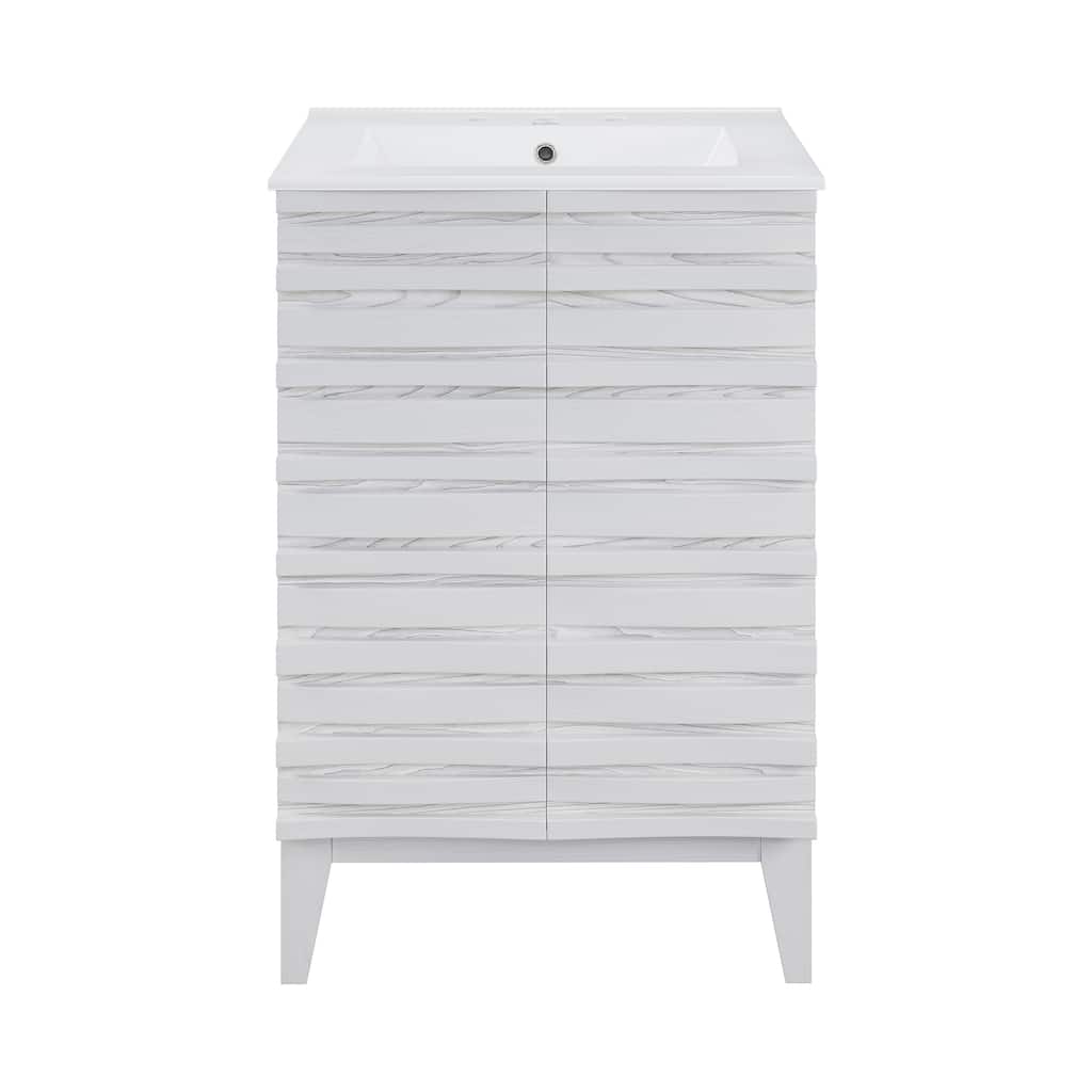 Cascade 24 In. White Oak Bathroom Vanity With White, 3-Hole Ceramic Sink Top