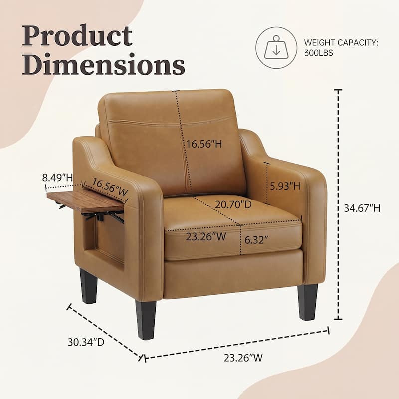 Modern Accent Chair with Wooden Armrest Comfortable Single Sofa Armchair for Living Room Bedroom Reading