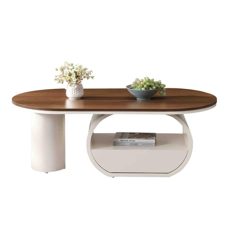 47.24'' Modern Luxury Oval Coffee Table with Storage Drawer for Living Room