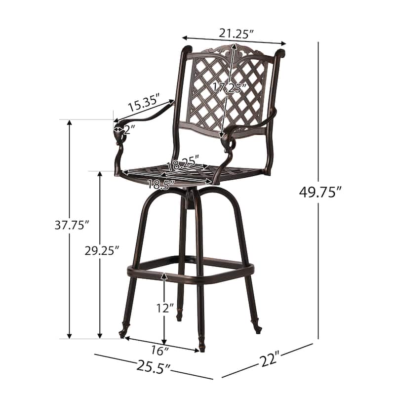 Avon Cast Aluminum Copper Outdoor Bar Stool by Christopher Knight Home - 22.00" D x 25.50" W x 49.75" H