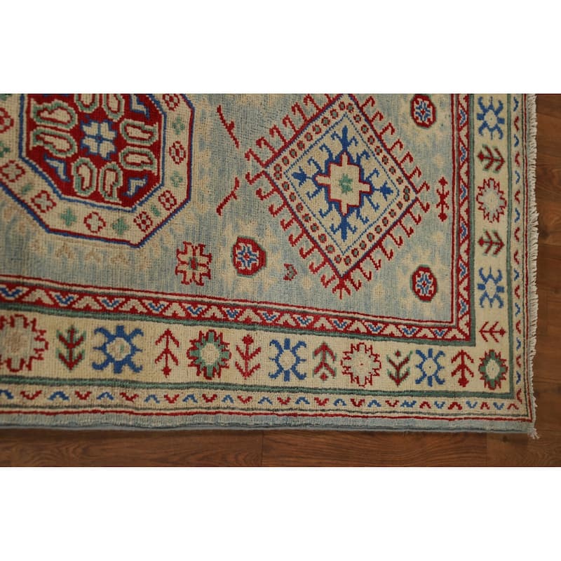 Light Blue Kazak Runner Rug Hand-Knotted Oriental Foyer Wool Carpet - 2'8" x 16'0"