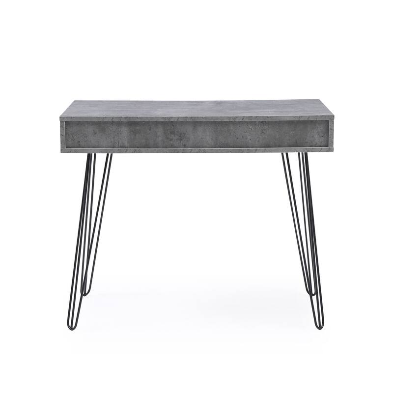 36" Modern Grey Wooden Metal Writing Desk with 2-Drawer