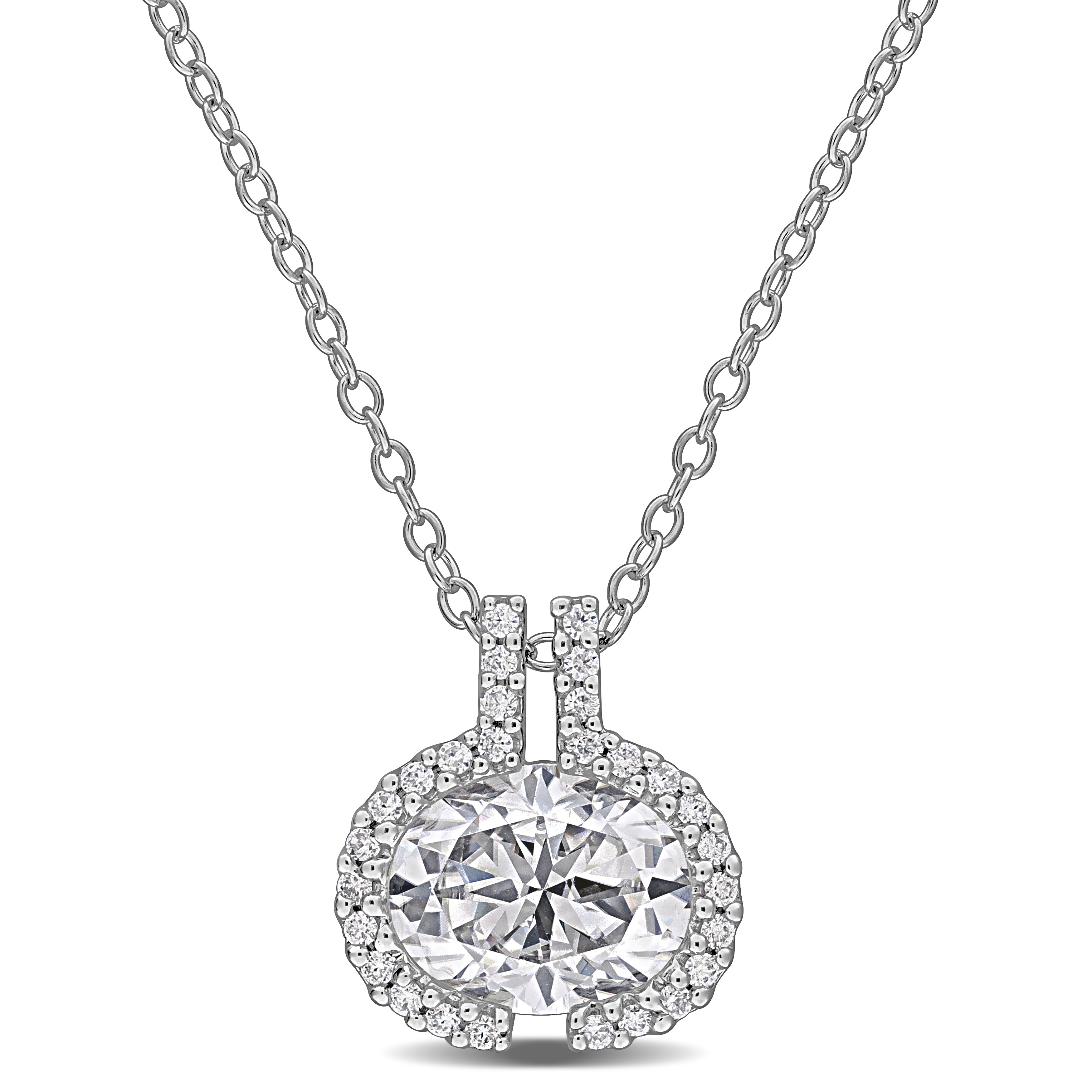 Miadora Oval-Cut Created Moisaanite Necklace Sterling Silver